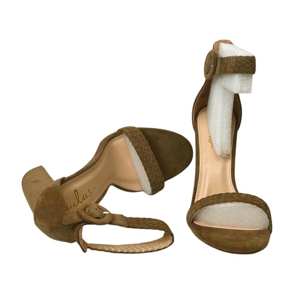 Suede Woven Ankle Strap High Heel Sandals. Size 10 - Picture 3 of 5